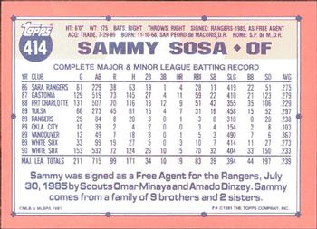 1991 Topps - Collector's Edition (Tiffany) #414 Sammy Sosa Back
