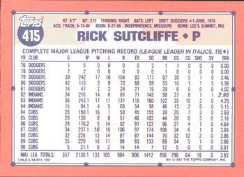 1991 Topps - Collector's Edition (Tiffany) #415 Rick Sutcliffe Back