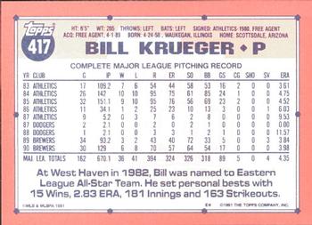 1991 Topps - Collector's Edition (Tiffany) #417 Bill Krueger Back