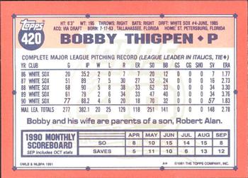 1991 Topps - Collector's Edition (Tiffany) #420 Bobby Thigpen Back