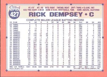1991 Topps - Collector's Edition (Tiffany) #427 Rick Dempsey Back