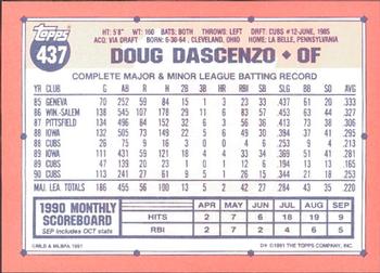 1991 Topps - Collector's Edition (Tiffany) #437 Doug Dascenzo Back