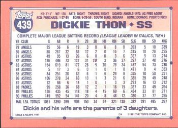 1991 Topps - Collector's Edition (Tiffany) #439 Dickie Thon Back