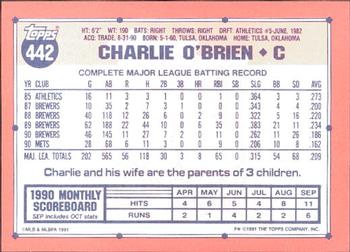 1991 Topps - Collector's Edition (Tiffany) #442 Charlie O'Brien Back