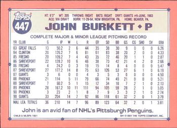 1991 Topps - Collector's Edition (Tiffany) #447 John Burkett Back