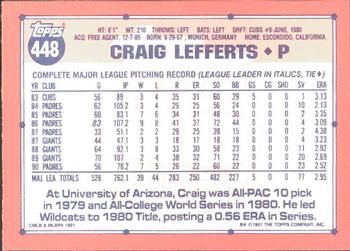 1991 Topps - Collector's Edition (Tiffany) #448 Craig Lefferts Back