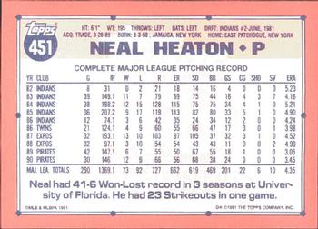 1991 Topps - Collector's Edition (Tiffany) #451 Neal Heaton Back