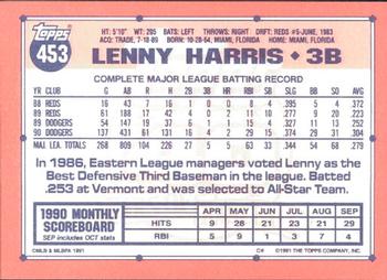 1991 Topps - Collector's Edition (Tiffany) #453 Lenny Harris Back