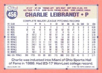 1991 Topps - Collector's Edition (Tiffany) #456 Charlie Leibrandt Back