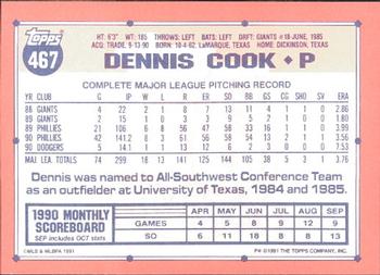 1991 Topps - Collector's Edition (Tiffany) #467 Dennis Cook Back