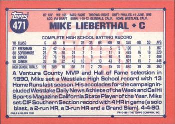 1991 Topps - Collector's Edition (Tiffany) #471 Mike Lieberthal Back