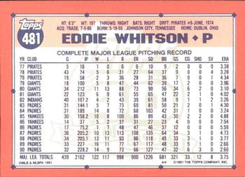 1991 Topps - Collector's Edition (Tiffany) #481 Ed Whitson Back