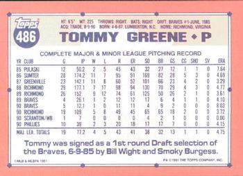 1991 Topps - Collector's Edition (Tiffany) #486 Tommy Greene Back