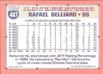 1991 Topps - Collector's Edition (Tiffany) #487 Rafael Belliard Back