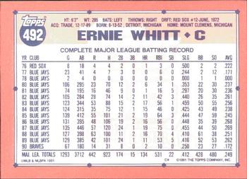 1991 Topps - Collector's Edition (Tiffany) #492 Ernie Whitt Back