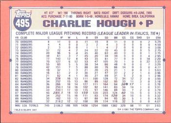 1991 Topps - Collector's Edition (Tiffany) #495 Charlie Hough Back