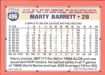 1991 Topps - Collector's Edition (Tiffany) #496 Marty Barrett Back