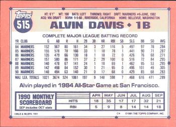 1991 Topps - Collector's Edition (Tiffany) #515 Alvin Davis Back