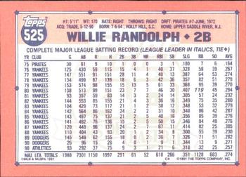 1991 Topps - Collector's Edition (Tiffany) #525 Willie Randolph Back