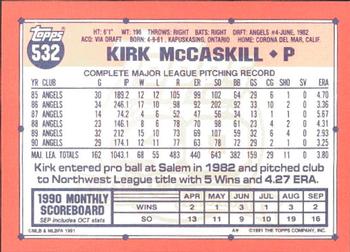 1991 Topps - Collector's Edition (Tiffany) #532 Kirk McCaskill Back