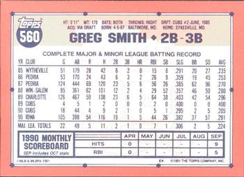 1991 Topps - Collector's Edition (Tiffany) #560 Greg Smith Back