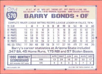 1991 Topps - Collector's Edition (Tiffany) #570 Barry Bonds Back