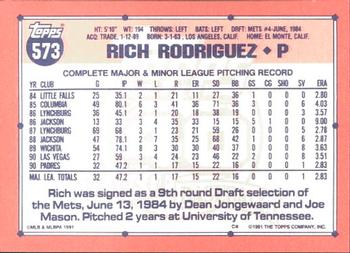 1991 Topps - Collector's Edition (Tiffany) #573 Rich Rodriguez Back