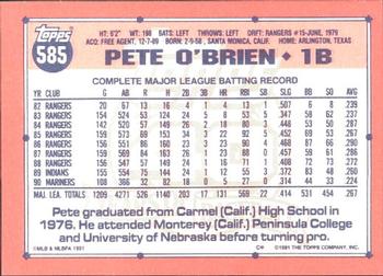 1991 Topps - Collector's Edition (Tiffany) #585 Pete O'Brien Back