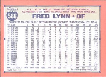 1991 Topps - Collector's Edition (Tiffany) #586 Fred Lynn Back