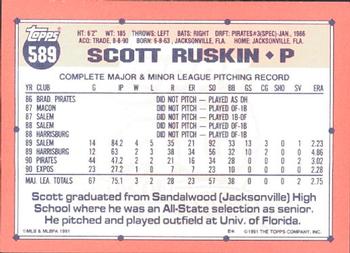 1991 Topps - Collector's Edition (Tiffany) #589 Scott Ruskin Back