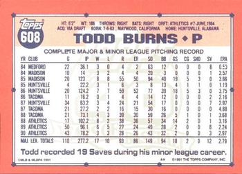 1991 Topps - Collector's Edition (Tiffany) #608 Todd Burns Back