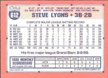 1991 Topps - Collector's Edition (Tiffany) #612 Steve Lyons Back