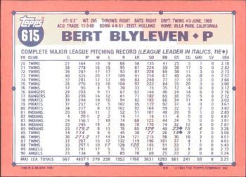 1991 Topps - Collector's Edition (Tiffany) #615 Bert Blyleven Back