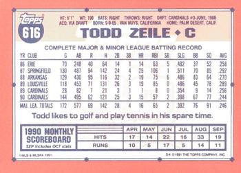 1991 Topps - Collector's Edition (Tiffany) #616 Todd Zeile Back