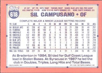 1991 Topps - Collector's Edition (Tiffany) #618 Sil Campusano Back