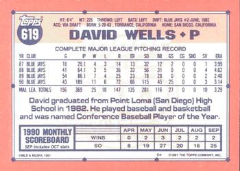 1991 Topps - Collector's Edition (Tiffany) #619 David Wells Back