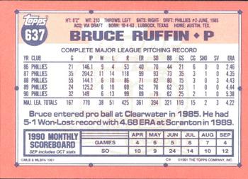 1991 Topps - Collector's Edition (Tiffany) #637 Bruce Ruffin Back