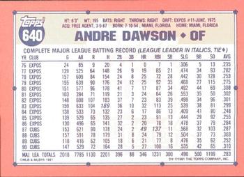 1991 Topps - Collector's Edition (Tiffany) #640 Andre Dawson Back