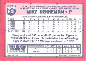 1991 Topps - Collector's Edition (Tiffany) #641 Mike Henneman Back