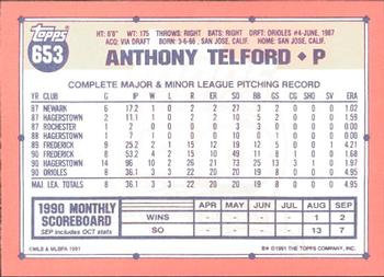 1991 Topps - Collector's Edition (Tiffany) #653 Anthony Telford Back