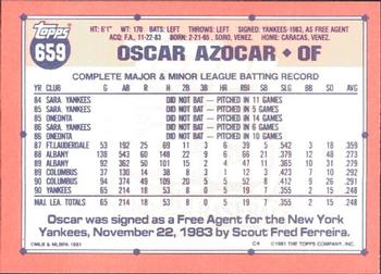 1991 Topps - Collector's Edition (Tiffany) #659 Oscar Azocar Back