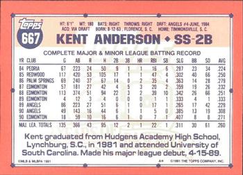 1991 Topps - Collector's Edition (Tiffany) #667 Kent Anderson Back