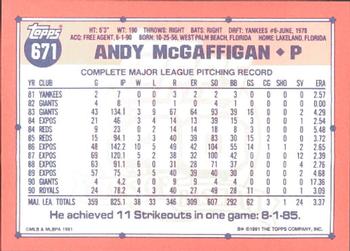 1991 Topps - Collector's Edition (Tiffany) #671 Andy McGaffigan Back