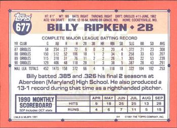 1991 Topps - Collector's Edition (Tiffany) #677 Billy Ripken Back