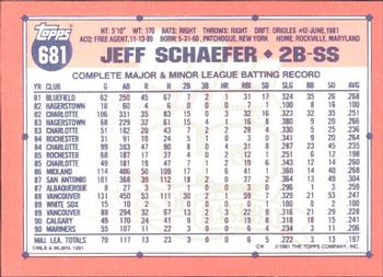 1991 Topps - Collector's Edition (Tiffany) #681 Jeff Schaefer Back