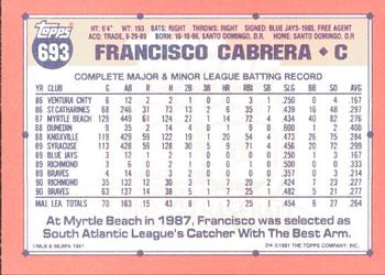 1991 Topps - Collector's Edition (Tiffany) #693 Francisco Cabrera Back