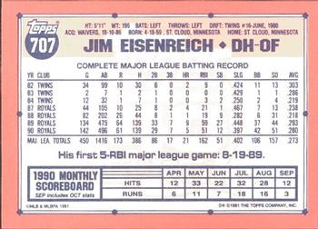 1991 Topps - Collector's Edition (Tiffany) #707 Jim Eisenreich Back