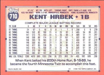 1991 Topps - Collector's Edition (Tiffany) #710 Kent Hrbek Back