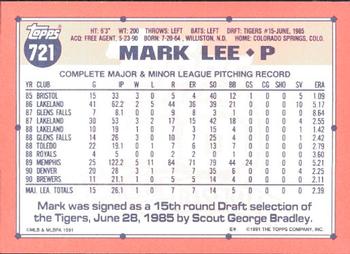 1991 Topps - Collector's Edition (Tiffany) #721 Mark Lee Back