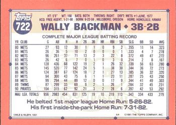 1991 Topps - Collector's Edition (Tiffany) #722 Wally Backman Back
